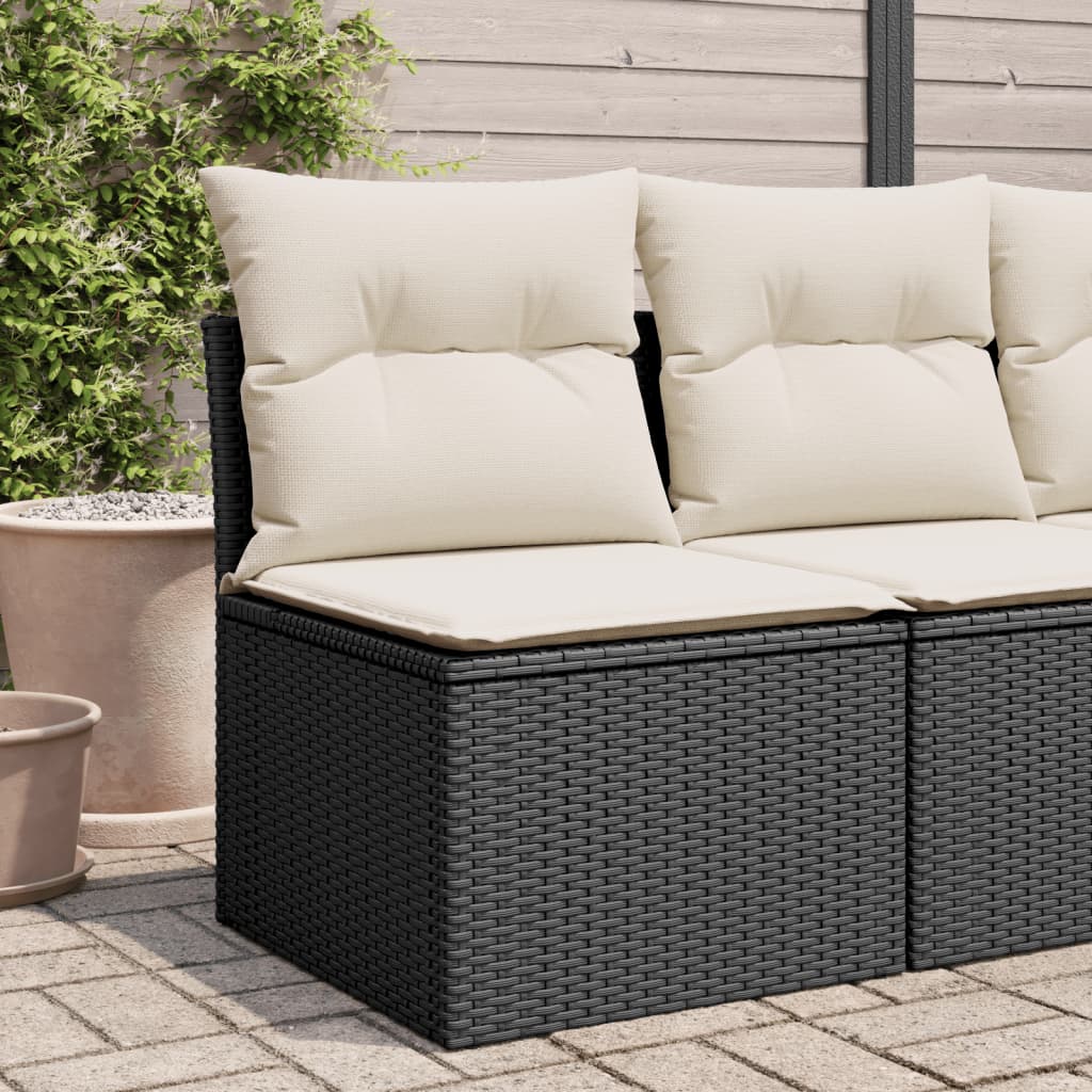 Gartensessel ohne Armlehnen mit Kissen Schwarz Poly Rattan