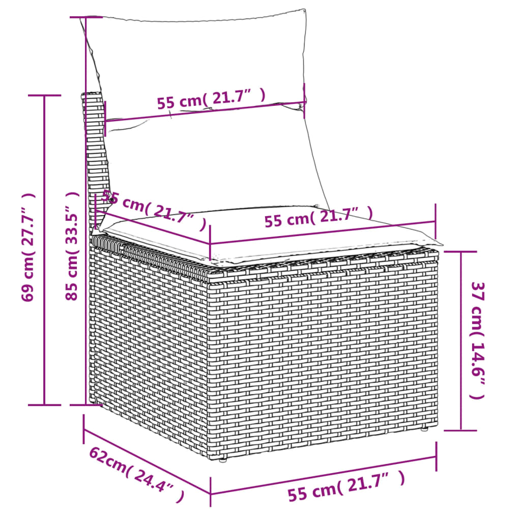 Gartensessel ohne Armlehnen mit Kissen Grau Poly Rattan