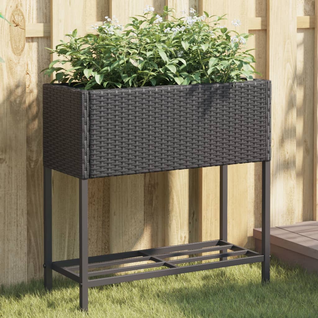 Hochbeete mit Ablage 2 Stk. Schwarz 70x28x70 cm Poly Rattan