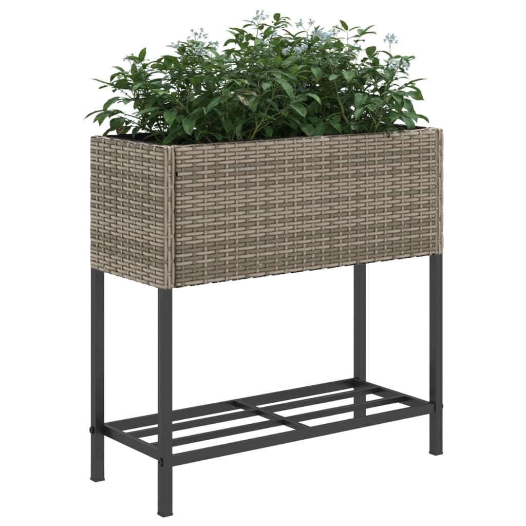 Hochbeete mit Ablage 2 Stk. Grau 70x28x70 cm Poly Rattan