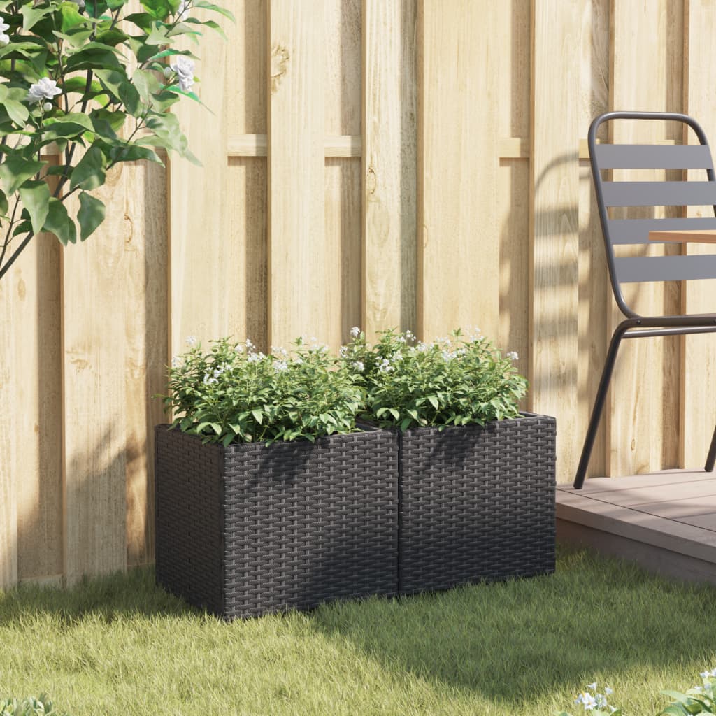 Pflanzkübel 2 Stk. Schwarz 36x30x32 cm Poly Rattan