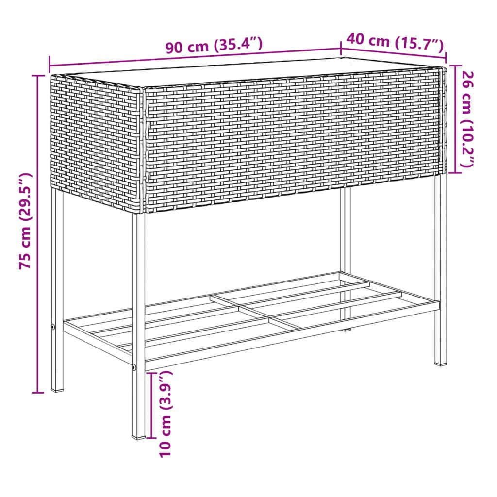 Pflanzkübel mit Ablage Schwarz Poly Rattan