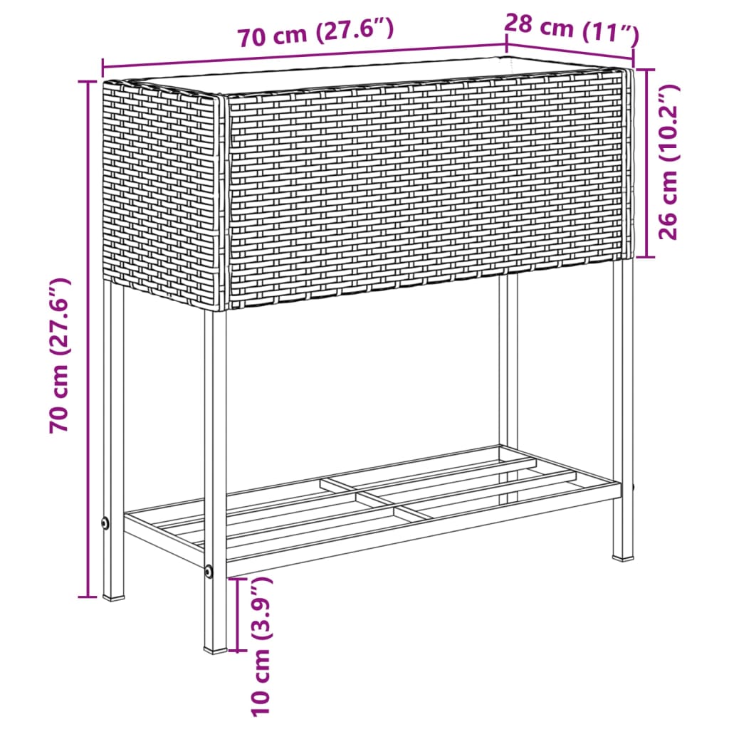 Pflanzkübel mit Ablage Grau Poly Rattan