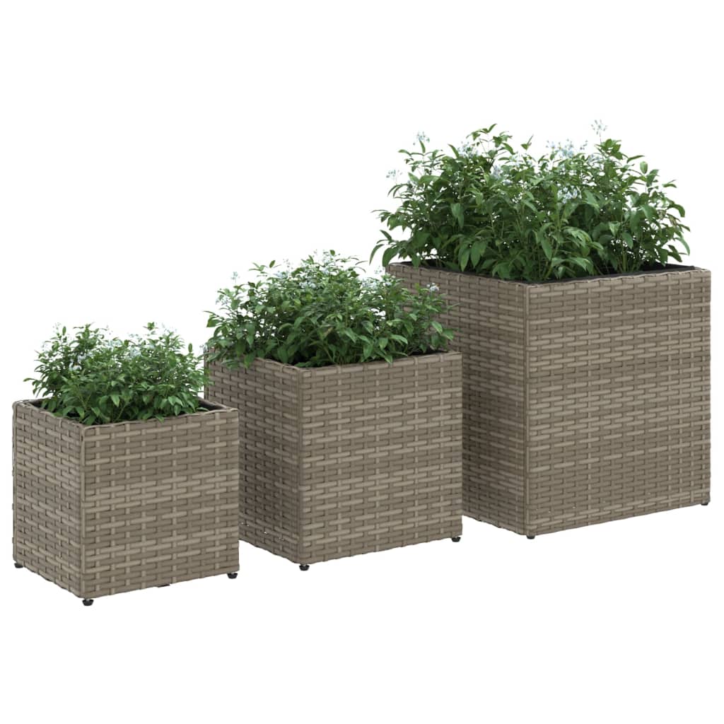 Pflanzkübel 3 Stk. Grau Poly Rattan