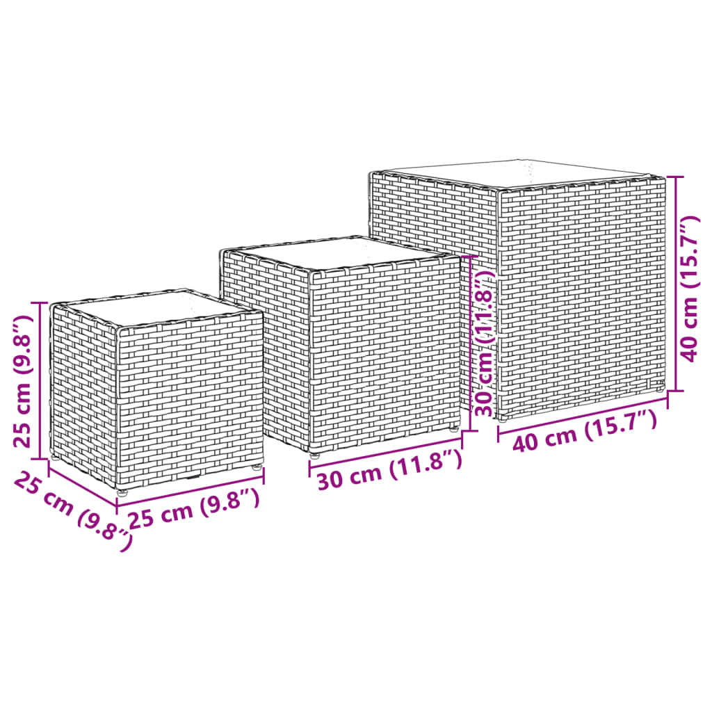 Pflanzkübel 3 Stk. Grau Poly Rattan