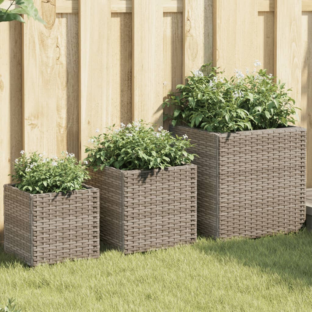 Pflanzkübel 3 Stk. Grau Poly Rattan