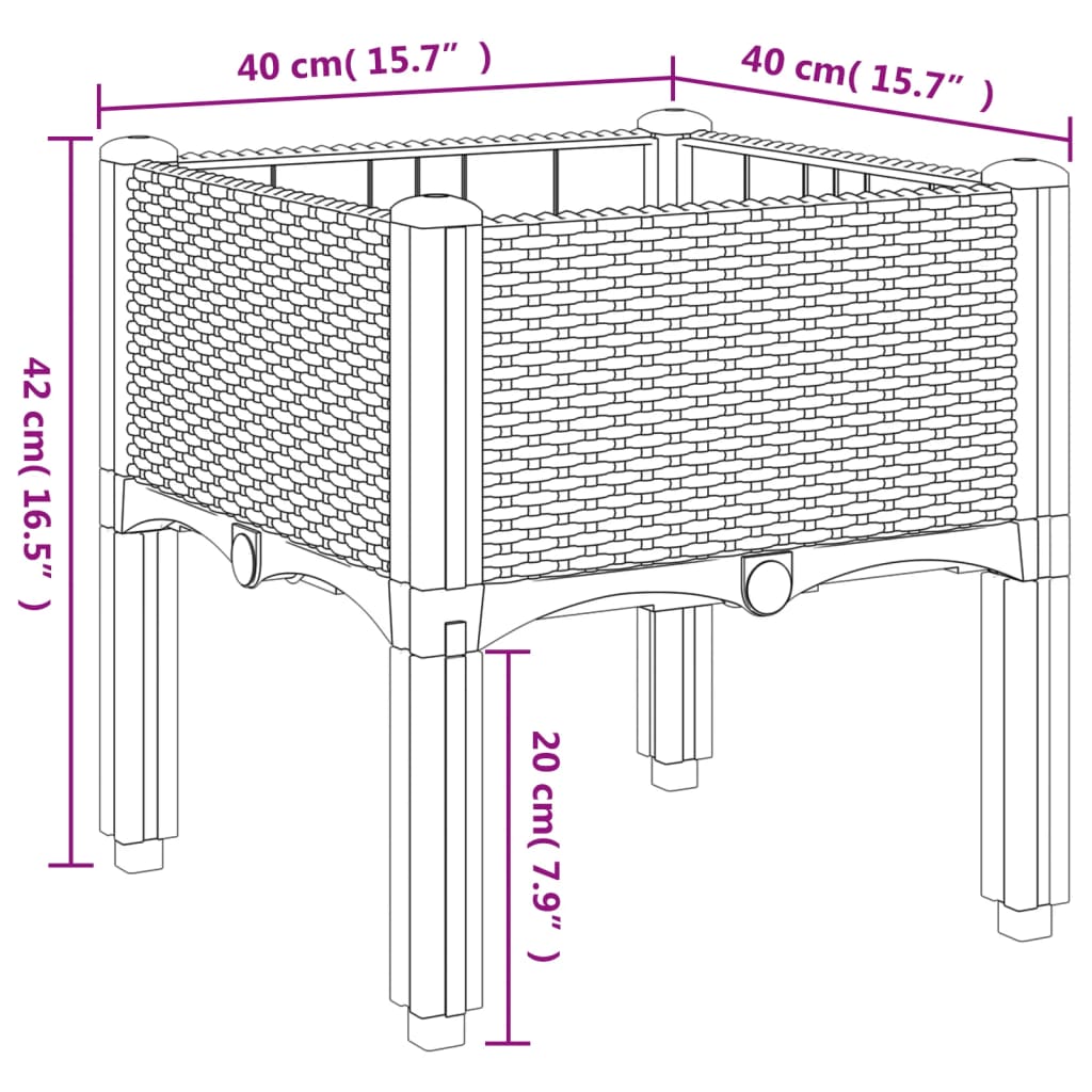 Pflanzkasten mit Beinen Braun 40x40x42 cm PP