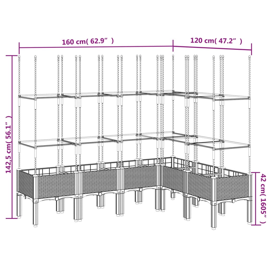 Pflanzkübel mit Rankgitter Braun 160x120x142,5 cm PP