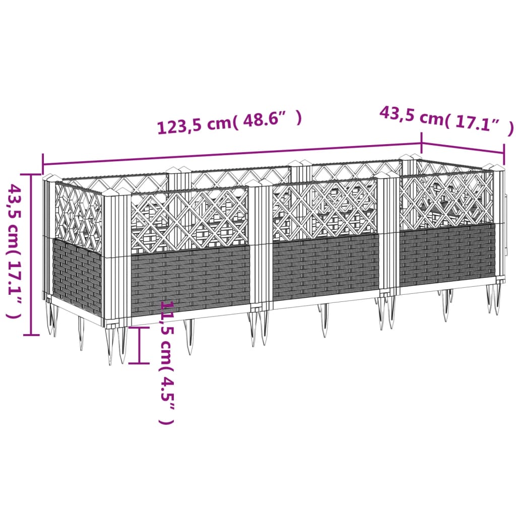 Pflanzkasten mit Erdspießen Weiß 123,5x43,5x43,5 cm PP