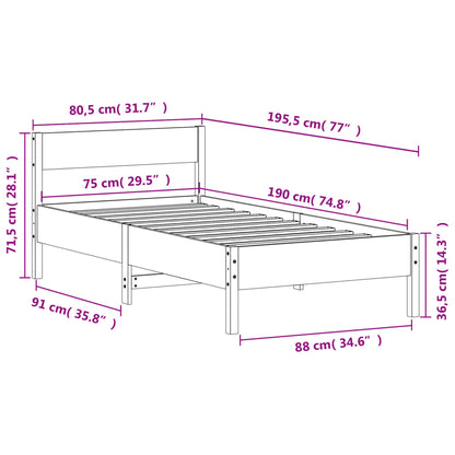 Massivholzbett ohne Matratze Wachsbraun 75x190 cm Kiefernholz