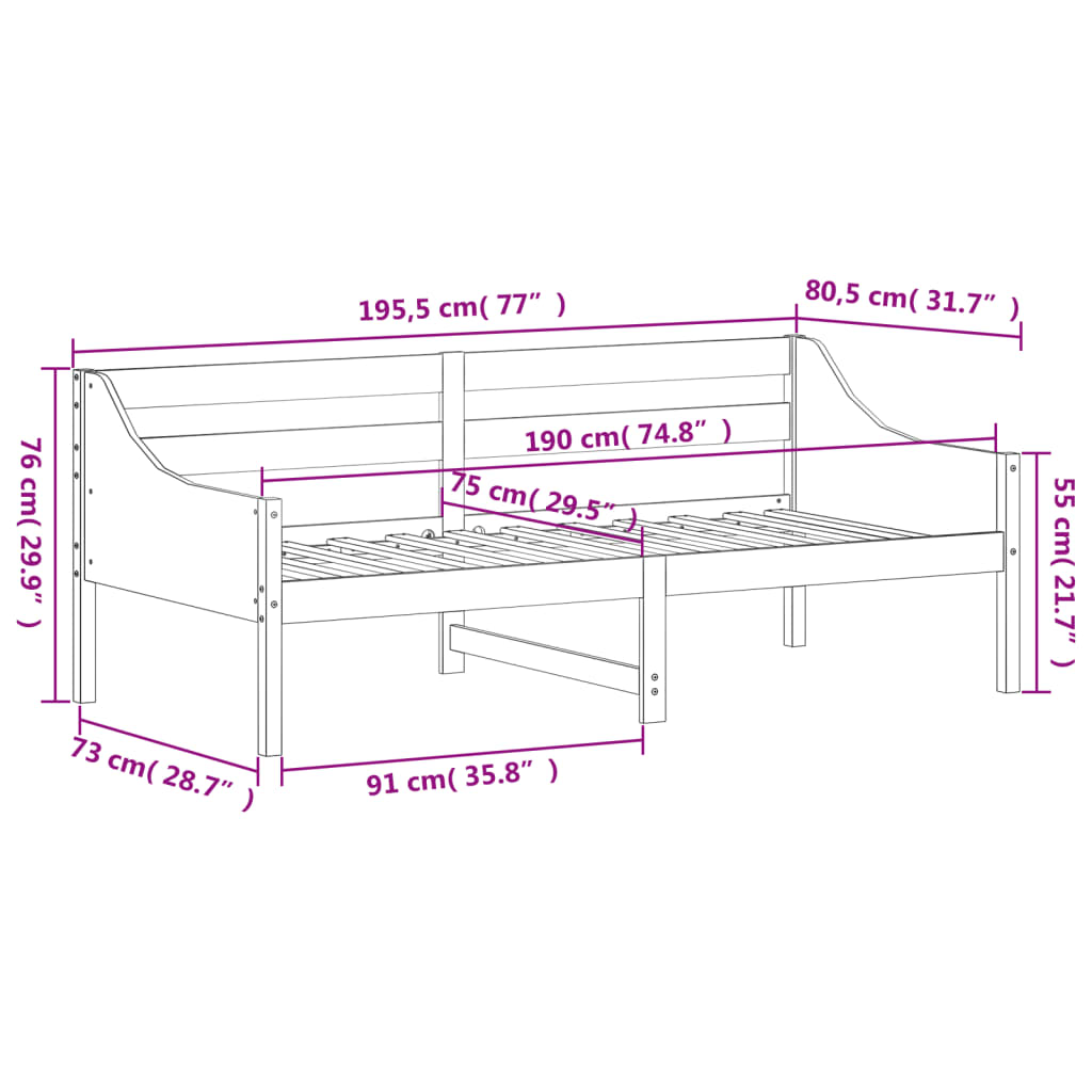 Tagesbett Wachsbraun 75x190 cm Massivholz Kiefer