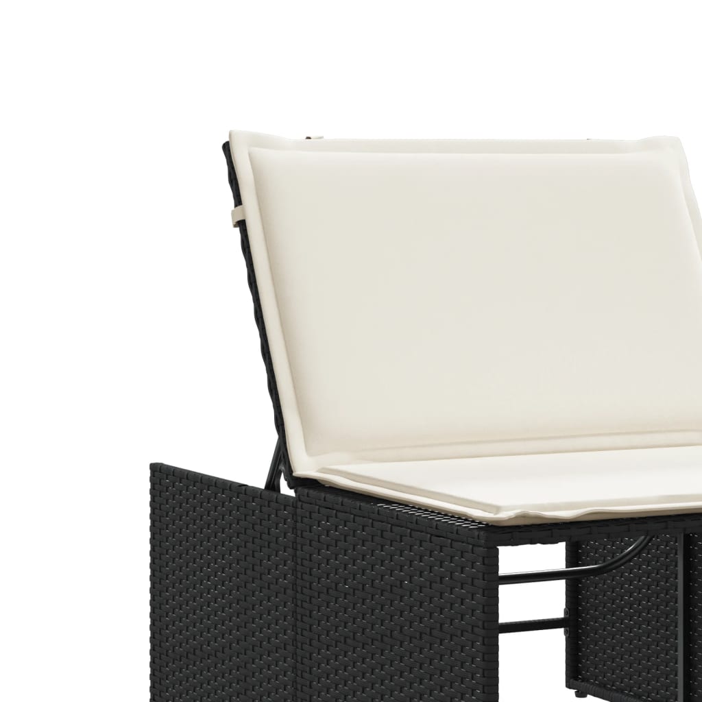 Sonnenliegen 2 Stk. mit Tisch Schwarz Poly Rattan