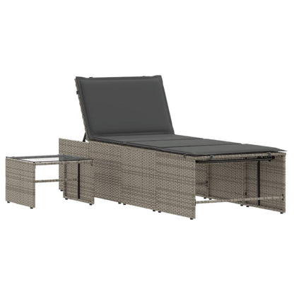 Sonnenliegen 2 Stk. mit Tisch Grau Poly Rattan