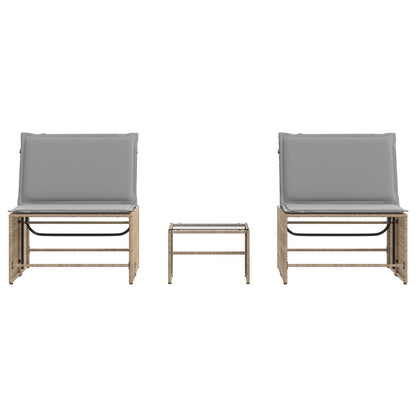 Sonnenliegen 2 Stk. mit Tisch Beige Poly Rattan