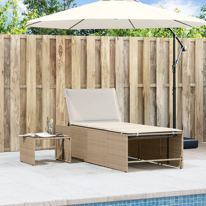 Sonnenliegen 2 Stk. mit Tisch Beige Poly Rattan