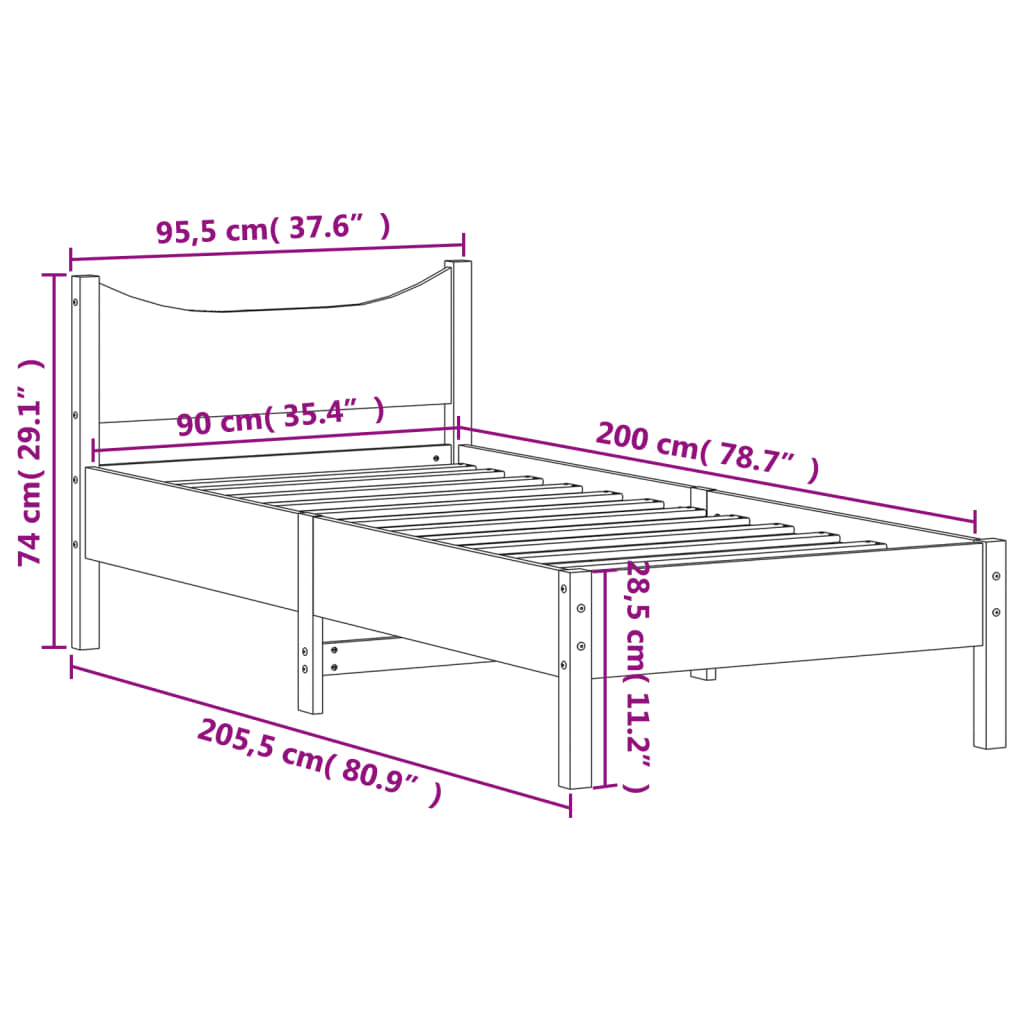 Massivholzbett ohne Matratze Weiß 90x200 cm Kiefernholz