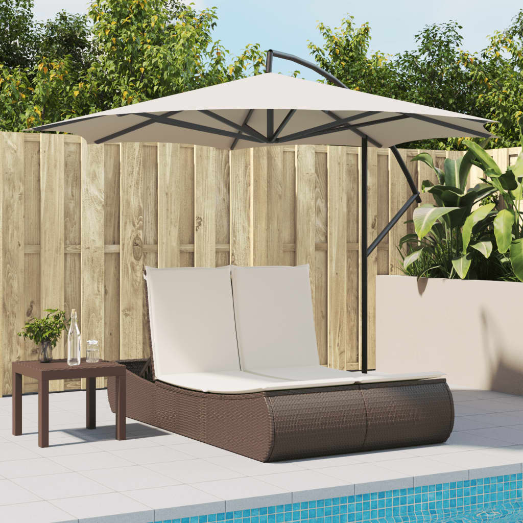 Doppel-Sonnenliege mit Auflagen Braun Poly Rattan