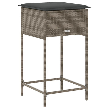 Garten-Barhocker mit Kissen 2 Stk. Grau Poly Rattan