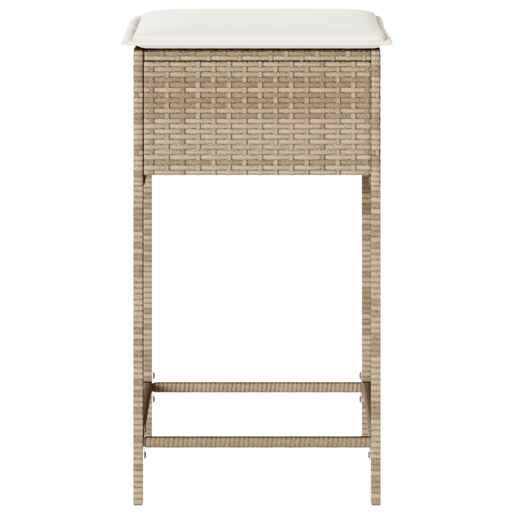 Garten-Barhocker mit Kissen 2 Stk. Beige Poly Rattan