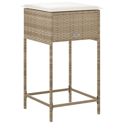 Garten-Barhocker mit Kissen 2 Stk. Beige Poly Rattan