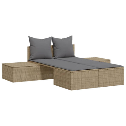 Doppel-Sonnenliege mit Auflagen Beige Poly Rattan