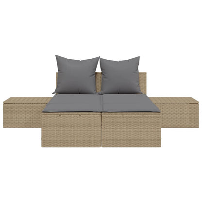 Doppel-Sonnenliege mit Auflagen Beige Poly Rattan