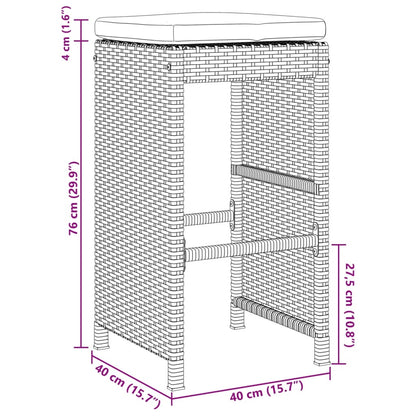 Garten-Barhocker mit Kissen 2 Stk. Grau Poly Rattan