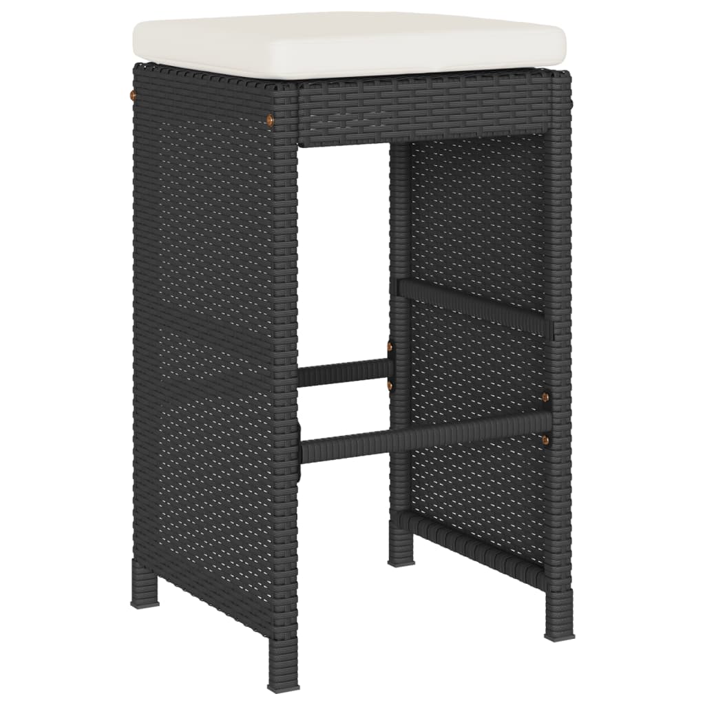 Garten-Barhocker mit Kissen 4 Stk. Schwarz Poly Rattan