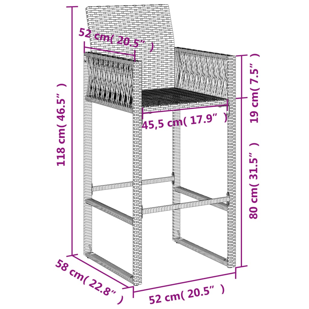 Garten-Barhocker 2 Stk. Grau Poly Rattan