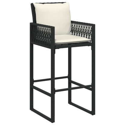 Garten-Barhocker mit Kissen 2 Stk. Schwarz Poly Rattan