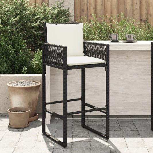 Garten-Barhocker mit Kissen 2 Stk. Schwarz Poly Rattan