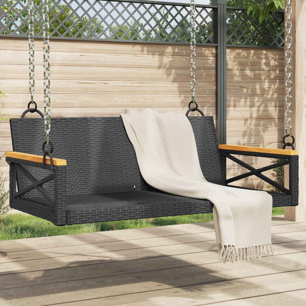 Hängebank Schwarz 109x62x40 cm Poly Rattan