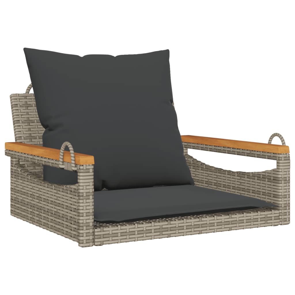 Hängesessel mit Kissen Grau 63x62x40 cm Poly Rattan