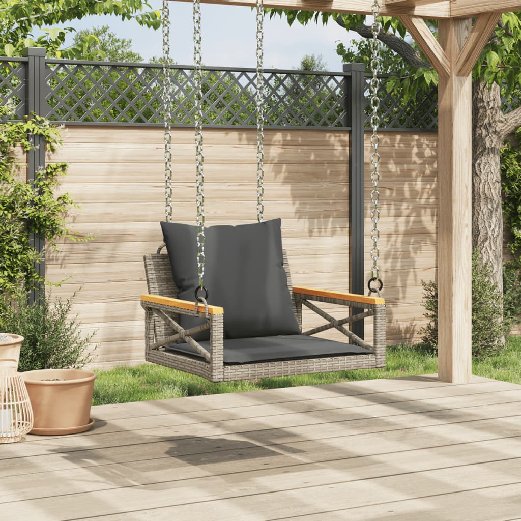 Hängesessel mit Kissen Grau 63x62x40 cm Poly Rattan