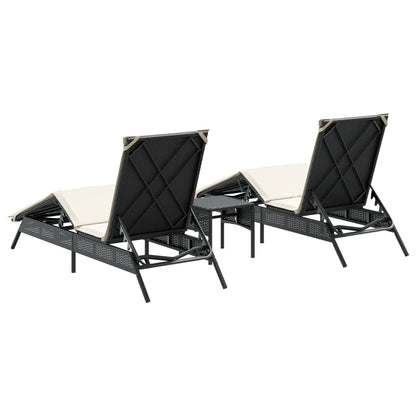 Sonnenliegen 2 Stk. mit Tisch Schwarz Poly Rattan