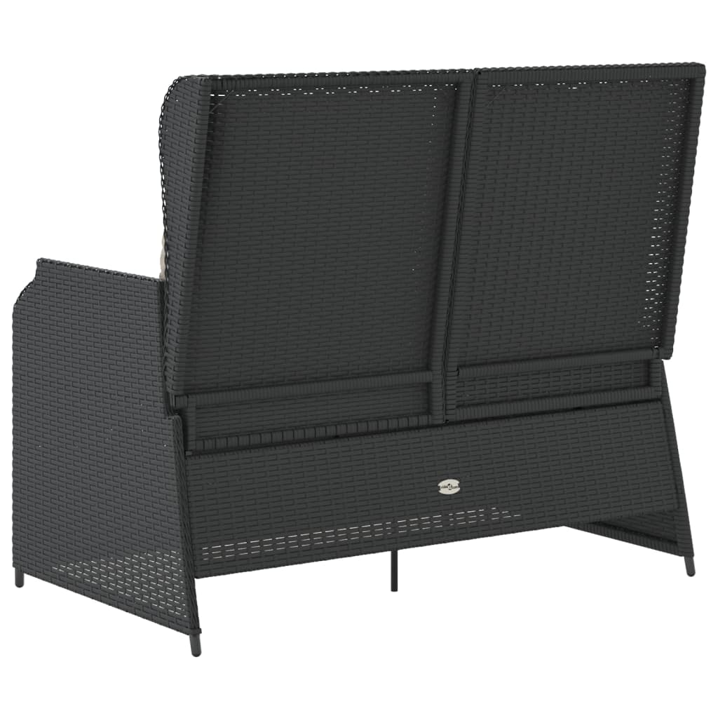 Gartenbank Verstellbar mit Kissen Schwarz Poly Rattan