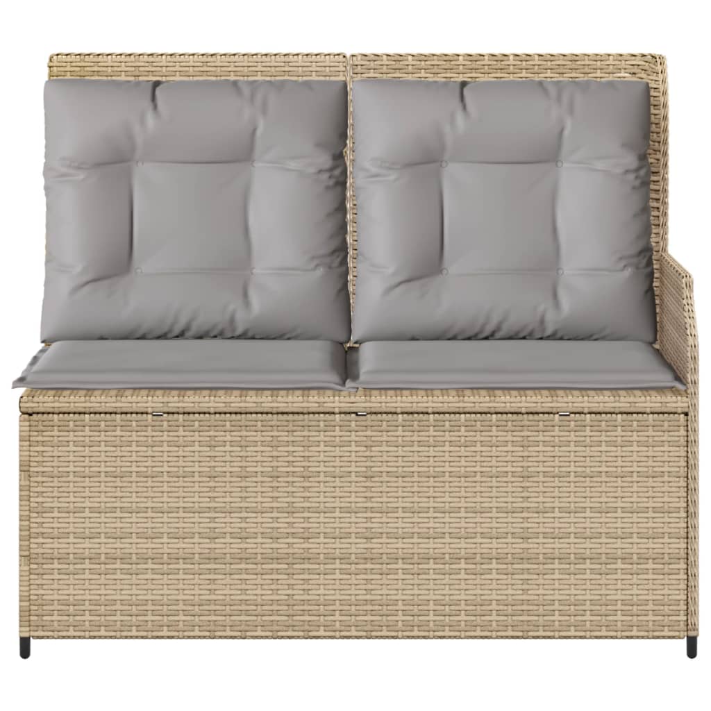 Gartenbank Verstellbar mit Kissen Beige Poly Rattan