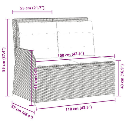 Gartenbank Verstellbar mit Kissen Schwarz Poly Rattan