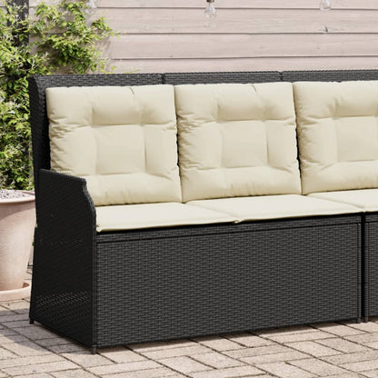 Gartenbank Verstellbar mit Kissen Schwarz Poly Rattan