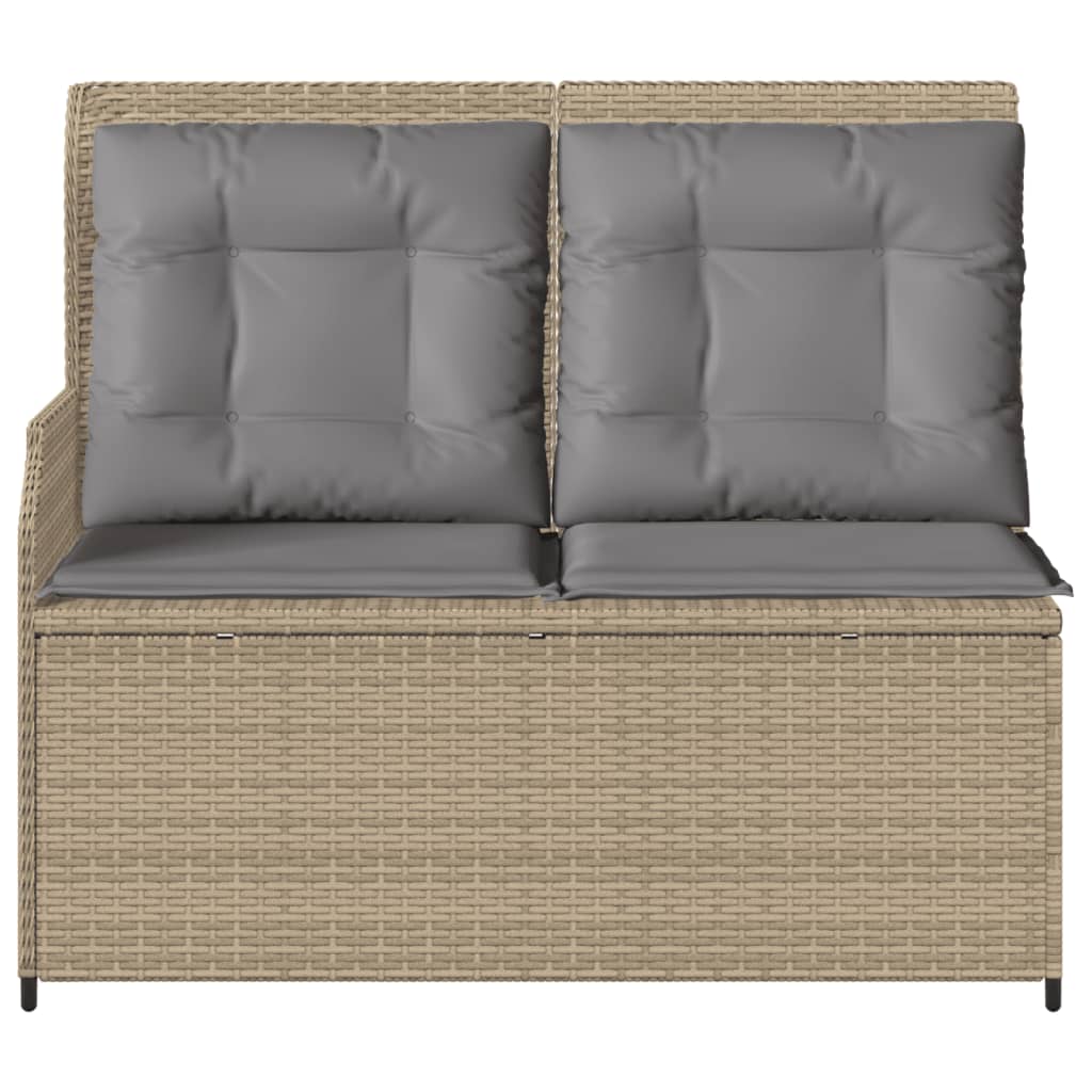 Gartenbank Verstellbar mit Kissen Beige Poly Rattan