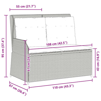 Gartenbank Verstellbar mit Kissen Beige Poly Rattan