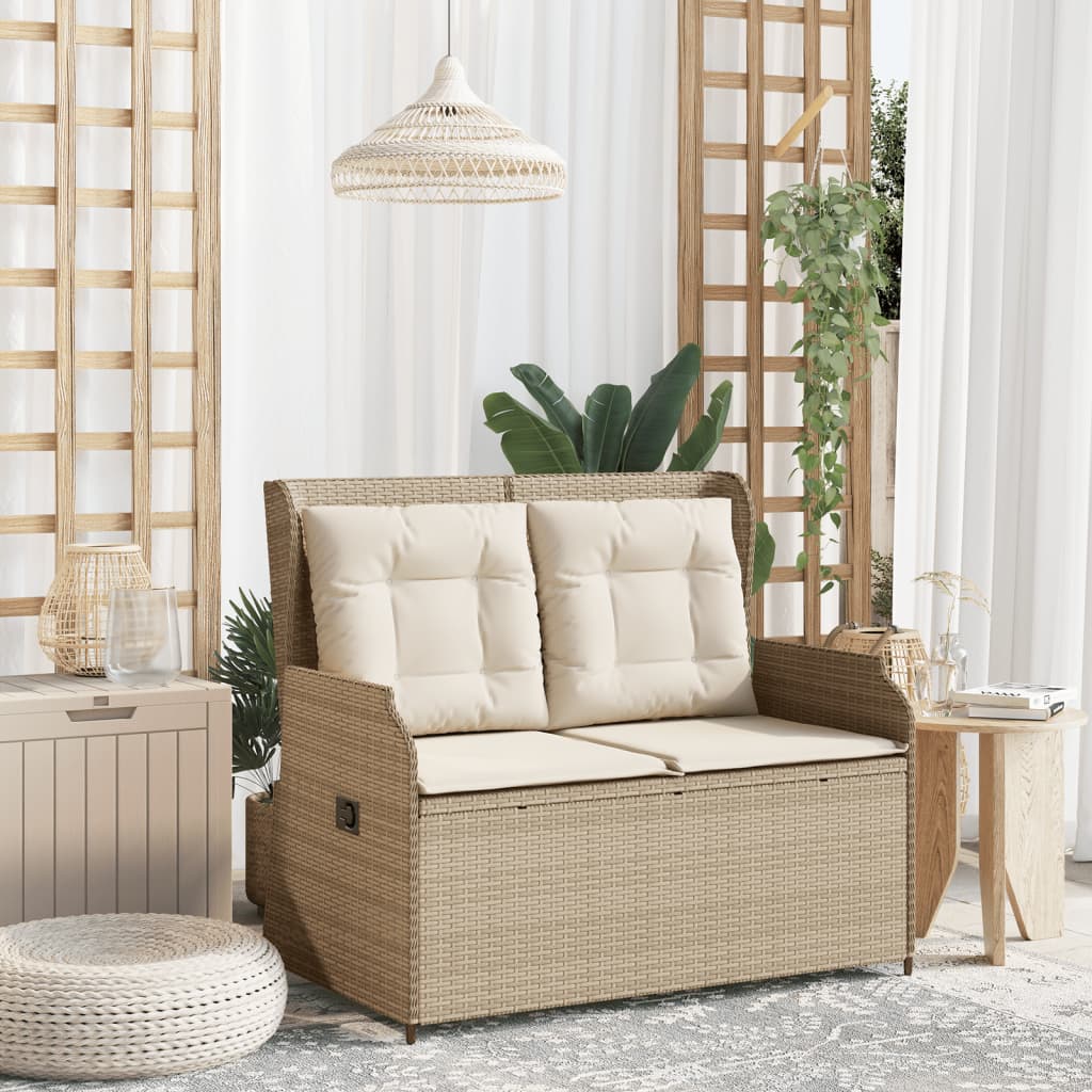 Gartenbank Verstellbar mit Kissen Beige Poly Rattan