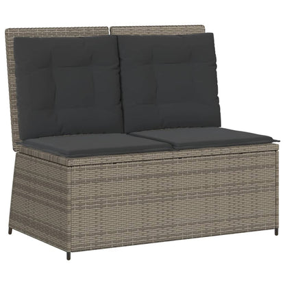 Gartenbank Verstellbar mit Kissen Grau Poly Rattan