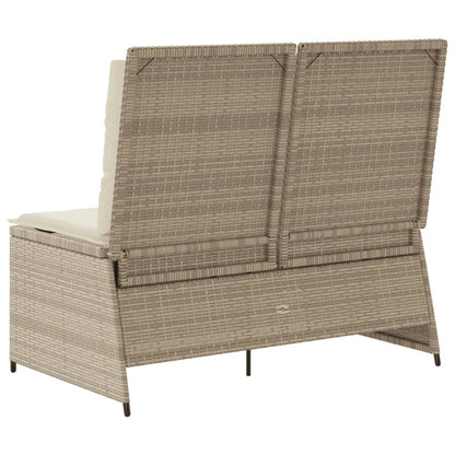 Gartenbank Verstellbar mit Kissen Beige Poly Rattan