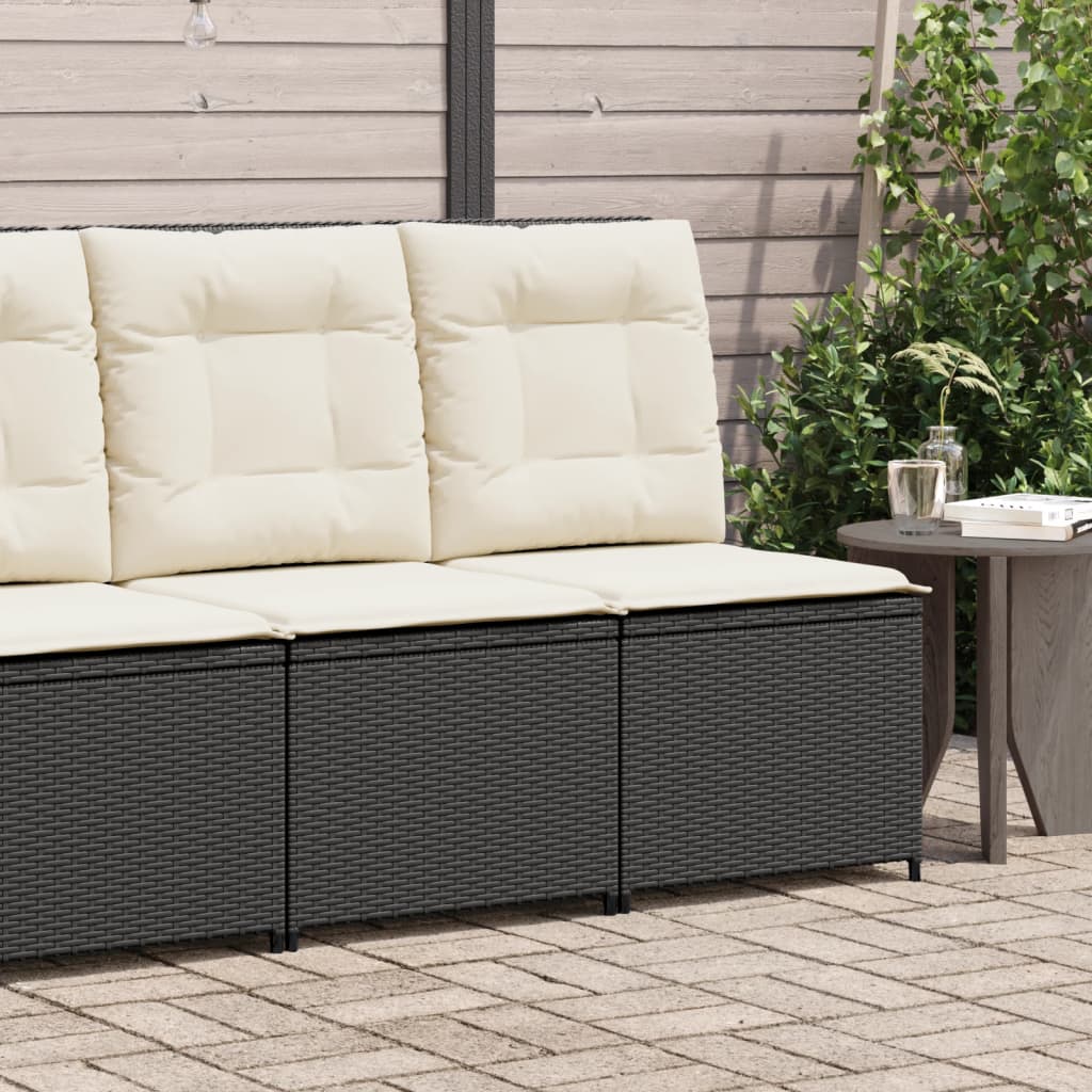 Gartensessel mit Liegefunktion und Kissen Schwarz Poly Rattan