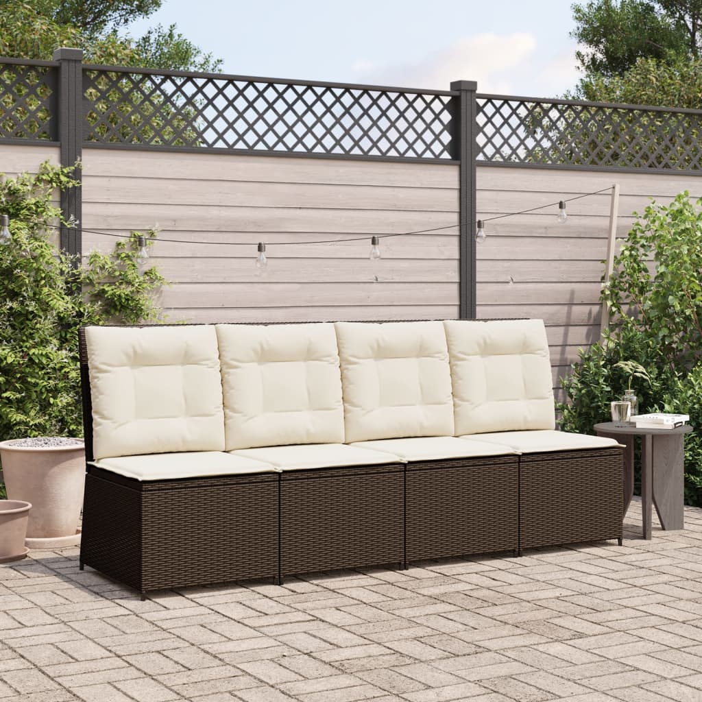 Gartensessel mit Liegefunktion und Kissen Braun Poly Rattan