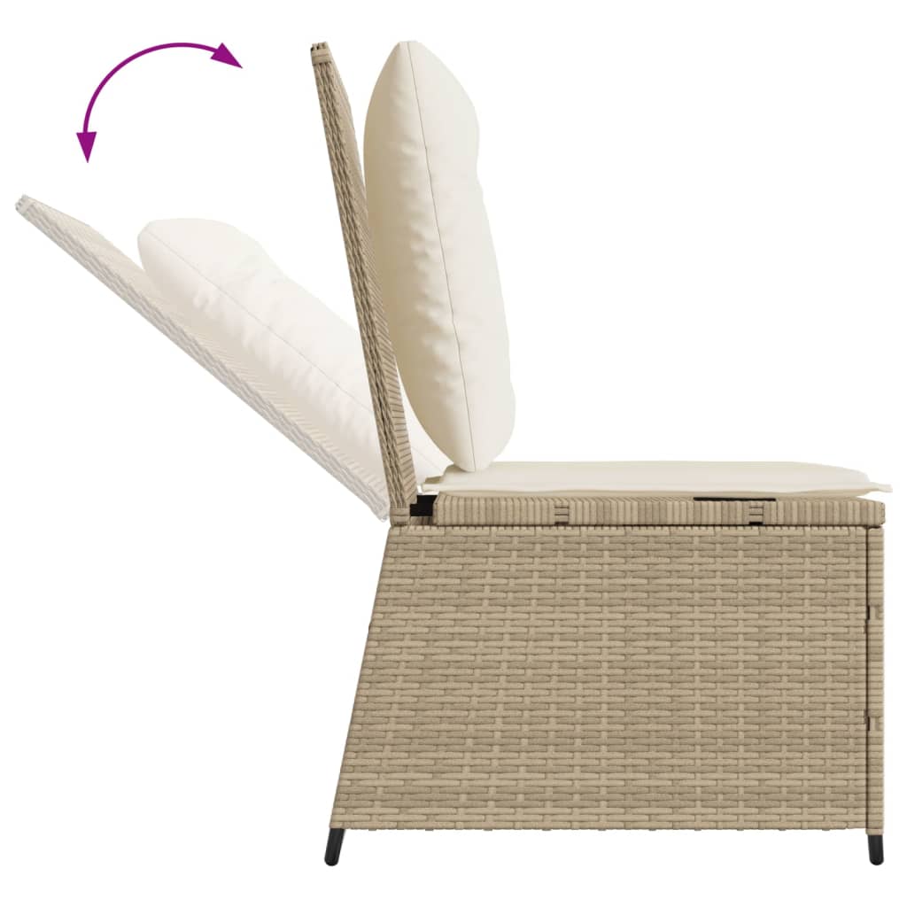 Gartensessel mit Liegefunktion und Kissen Beige Poly Rattan