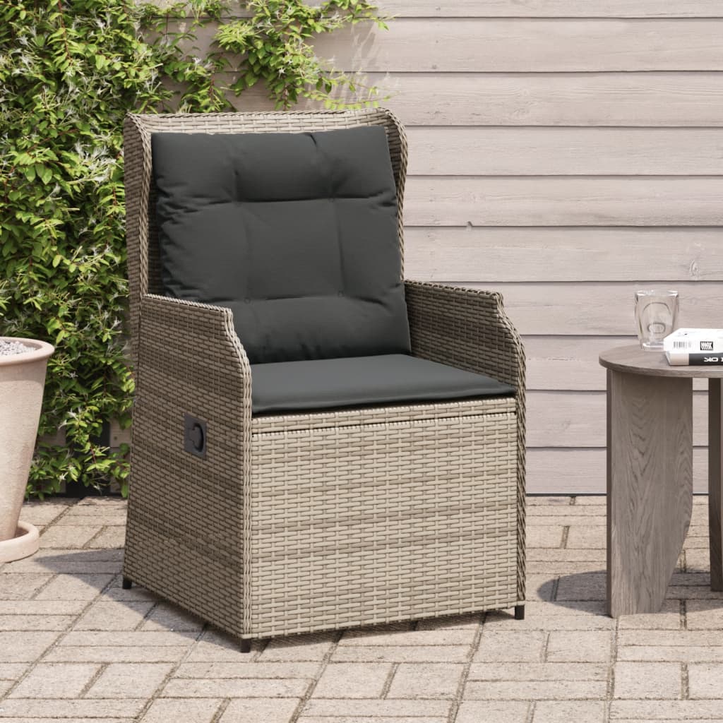 Gartensessel mit Kissen 2 Stk. Verstellbar Grau Poly Rattan