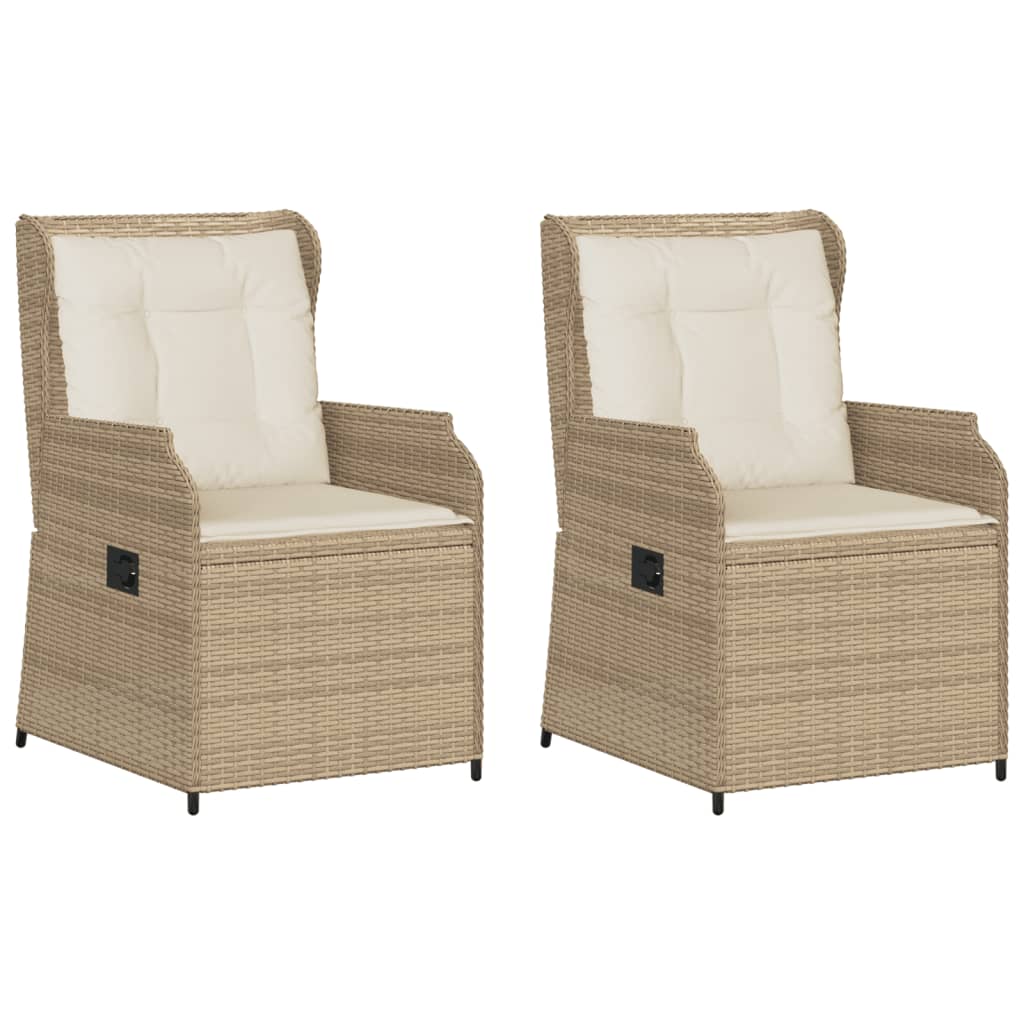 Gartensessel mit Kissen 2 Stk. Verstellbar Beige Poly Rattan