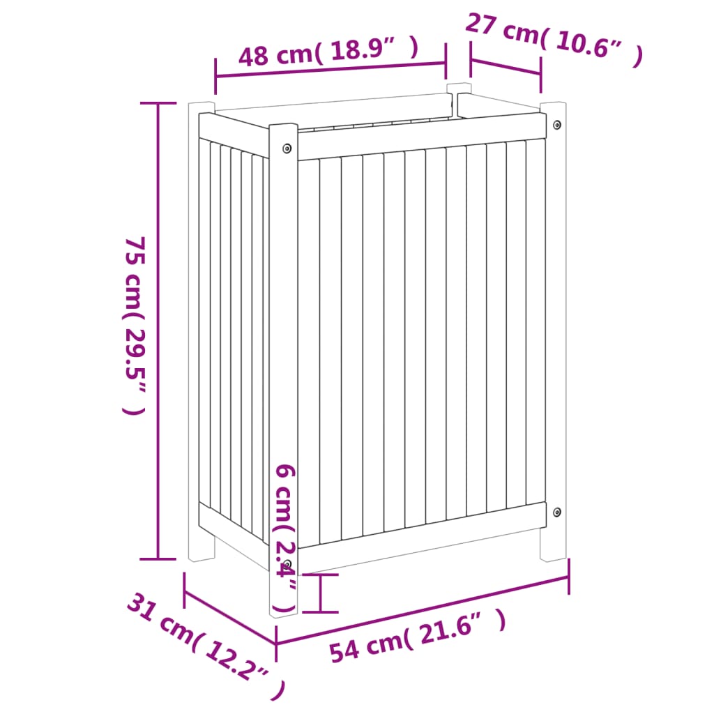 Pflanzkübel mit Einlage 54x31x75 cm Massivholz Akazie